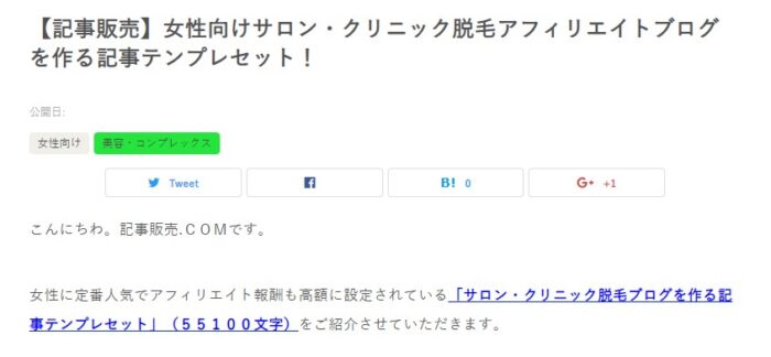 株式会社天空/女性向けサロン・クリニック脱毛アフィリエイトブログを作る記事テンプレセット！