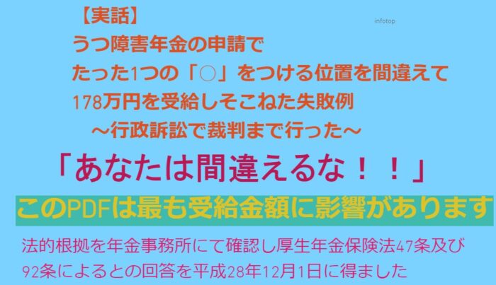 佐藤 雄一/【実話】うつ障害年金の申請でたった1つの○をつける位置を間違えて178万円を受給しそこねた例